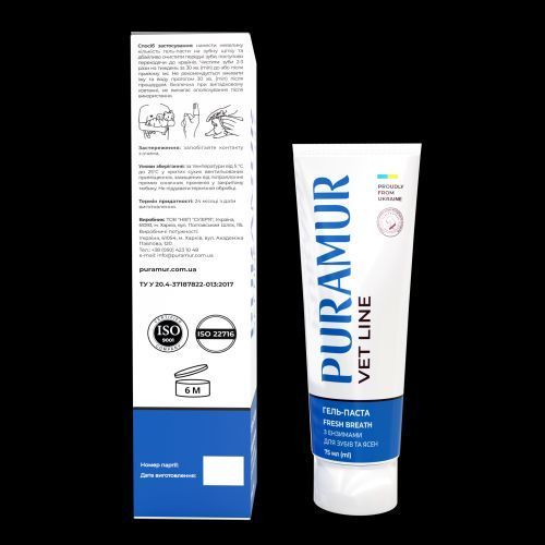 Гель-паста PURAMUR Fresh Breath для собак и кошек с энзимами по уходу за зубами и деснами 75 мл PR243704 фото