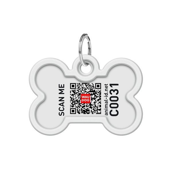 Адресник для собак и кошек металлический WAUDOG Smart ID с QR паспортом, рисунок "Мохнатые монстры", кость, Д 40 мм, Ш 28 мм 231-4050 фото