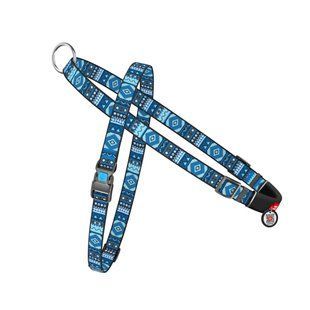 Шлей для собак быстросъемный WAUDOG Nylon с QR паспортом, рисунок "Этно синий", пластиковый фастекс, Ш 20 мм, А 45-65 см, В 55-80 см 5442 фото