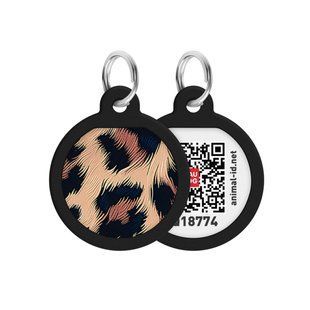 Адресник для собак и кошек металлический WAUDOG Smart ID с QR паспортом, рисунок "Леопард", круг, Д 25 мм 225-4066 фото