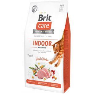 Корм сухой Brit Care Cat Grain Free Indoor Anti-stress для взрослых домашних кошек гипоаллергенный с курицей 7 кг 171301 фото