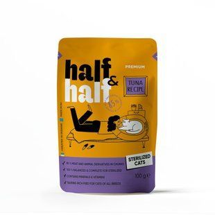 Корм влажный HalfHalf для стерилизованных кошек кусочки с тунцем в соусе в форме пауча 100г 20888 фото