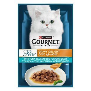 Влажный корм GOURMET Perle "Соус Де-Люкс" для взрослых кошек, мини филе в соусе, с тунцем, 85 г 8445291188341 фото