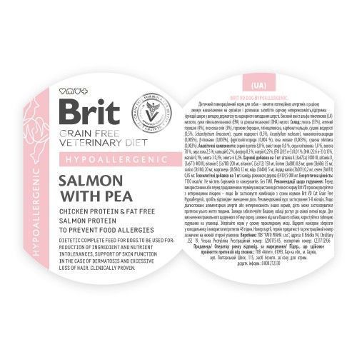 Вологий корм Brit Grain Free Veterinary Diets Hypoallergenic для собак із харчовою алергією або непереносимістю з лососем та 100259/5873 фото