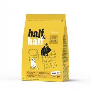 Корм сухой HalfHalf для взрослых кошек с говядиной 300 г 20956 фото