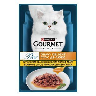 Влажный корм GOURMET Perle "Соус Де-Люкс" для взрослых кошек, мини филе в соусе, с курицей, 85 г 8445291188266 фото