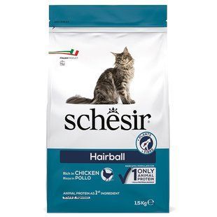 Schesir Cat Hairball ШЕЗІР ДЛЯ ВИВЕДЕННЯ ШЕРСТІ сухий монопротеїновий корм для котів з довгою шерстю ШКВВШ1.5 фото