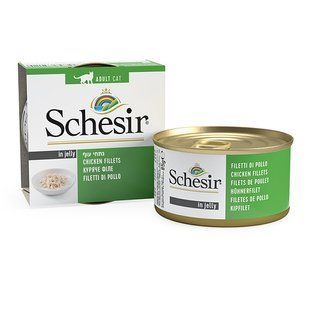 Schesir Chicken Fillets ШЕЗИР КУРИНОЕ ФИЛЕ в желе натуральные консервы для котов, влажный корм, банка 85г 750129 фото
