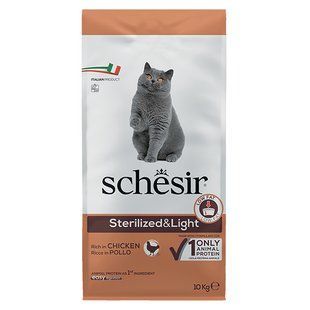 Schesir Cat Sterilized & Light ШЕЗИР СТЕРИЛИЗОВАННЫЕ ЛАЙТ КУРИЦА сухой монопротеиновый корм для стерилизованных кошек и кастрированных котов, для котов склонных к полноте ШКВСК10 фото