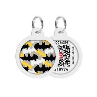 Адресник для собак и кошек металлический WAUDOG Smart ID с QR паспортом, рисунок "Бэтмен узор", круг, Д 25 мм 0625-1020ru-eng фото